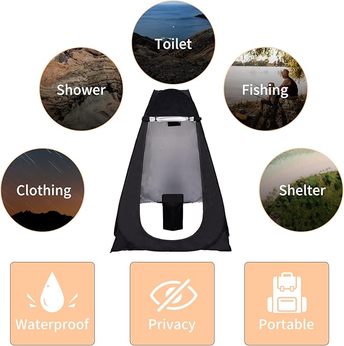 Portable Toilet with Tent, Portable Toilet Kit For Adults, 59in Large Pop Up Privacy Tent, Extra Large Camping Folding Toilet, Comfortable Leather Toilet with Toilet Bags, Washable for Camping