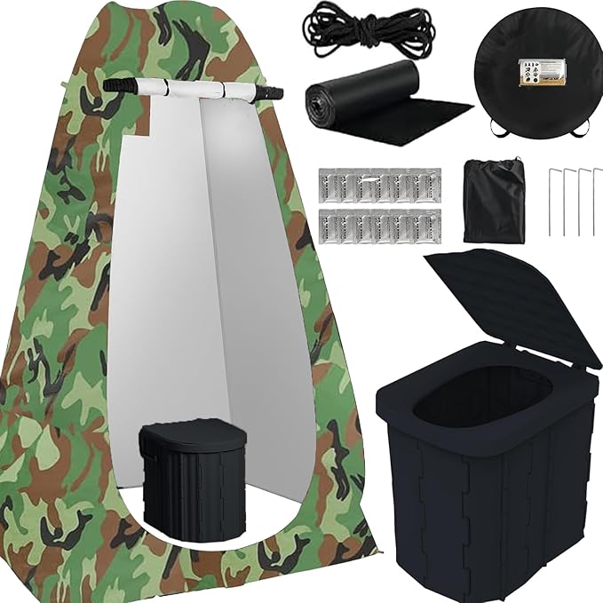 Portable Camping Toilet with Pop-Up Privacy Tent,Outdoor Portable Folding Toilet Potty for Adults,Outdoor Camping Shower Tents Changing Room Emergency Toilet Tent Kit with Carry Bag
