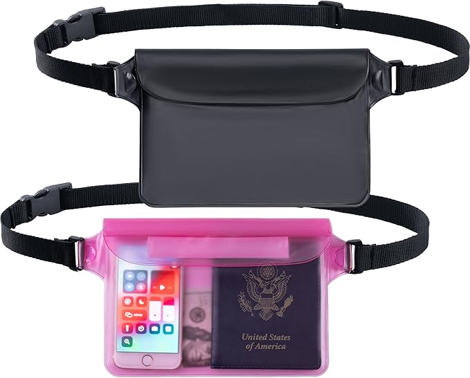 CADONO 2-Pack Waterproof Pouch with Adjustable Waist Strap | Screen Touch Sensitive Dry Bag, Keep Your Phone and Valuables Dry, Perfect for Swimming Kayaking Boating Fishing Beach Diving