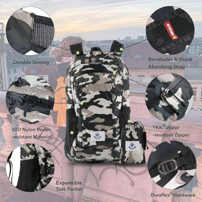 4Monster Hiking Daypack,Water Resistant Lightweight Packable Backpack for Travel Camping Outdoor