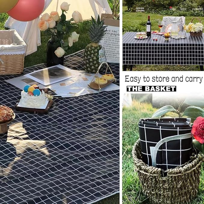 Extra Large Beach Blanket Outdoor Picnic Blankets, Foldable Waterproof Sand Free Picnic Mat for Festival BBQ Park Grass Lawn Camping Hiking Travel Concerts (Black, 80x60 in)