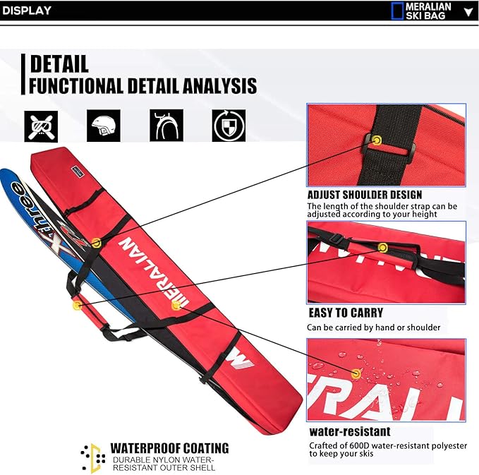 Padded Ski Bag,Waterproof Full Padded Single Ski Travel Bag with Adjustable Shoulder Strap.