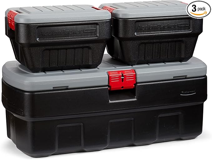 Rubbermaid ActionPacker️ 48 Gal with 8 Gal Containers Nested, Lockable Storage Bins, Industrial, Rugged Storage Container Bundle with Lids
