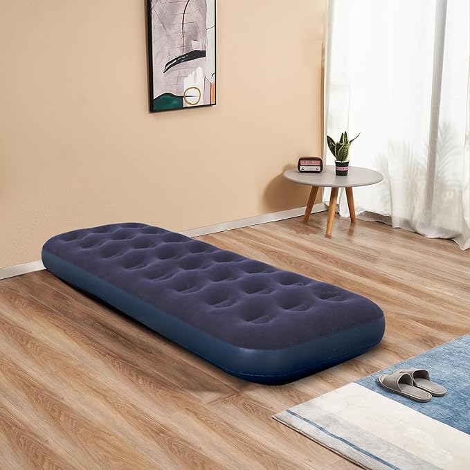 Single Size Air Mattress - Waterproof & Puncture-Resistant Inflatable Bed for Camping, Home & Travel - Portable Foldable Sleeping Pad with Comfortable Airbed Design 75"x30"x9"