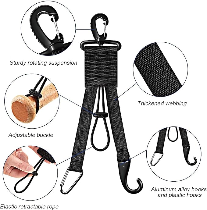 Baseball Softball Gear Hanger Dugout Organizer -Multipurpose Hanging Buckle Metal Hangers for Hold Outdoor Sports Equipment, Camping, Gloves, Helmets, Bats, Water Bottle Holder (Black)