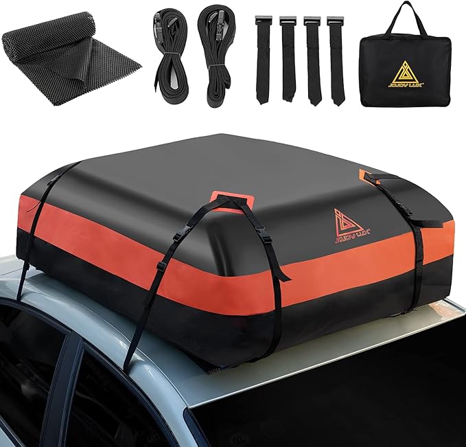 Car Rooftop Cargo Carrier Bag, 21 Cubic Feet Waterproof Heavy Duty 720D Car Roof Cargo Carrier for All Vehicle with/Without Racks - Storage Bag, Anti-Slip Mat,4 Door Hooks & 2 Extra Straps