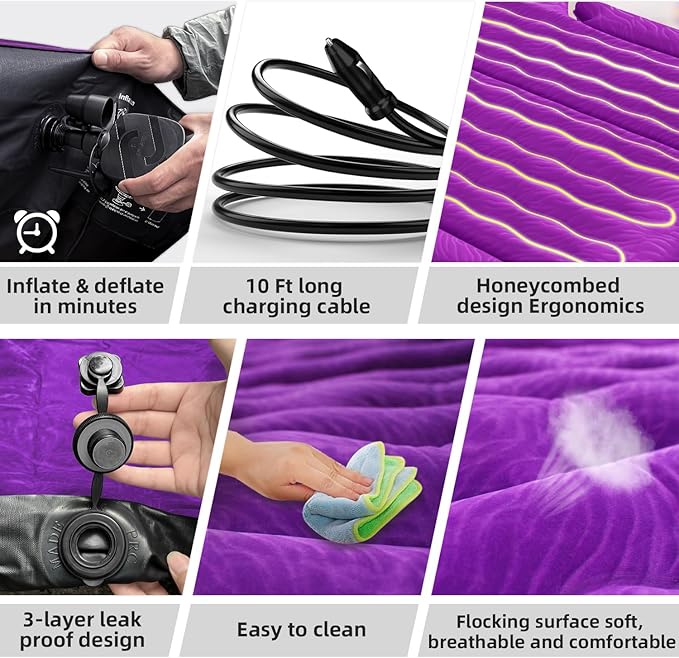Umbrauto SUV Camping Air Mattress Bed for Mid-to-Full Size SUVs, Inflatable Car Sleeping Airbed for Fold-Down Backseat Back Trunk, with Air Pump, Pillows and Carry Bag