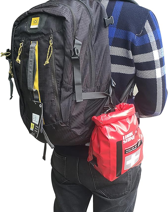 5L Waterproof First Aid Kit Bag Empty, Small Medicine Travel Storage Medicine Organizer Roll Top Dry Bag Cross Body, for Traveling, Camping, Kayaking, Boating, Beach, Red