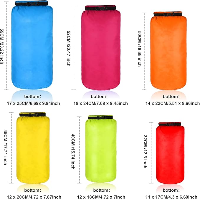 Shappy 6 Pcs Waterproof Dry Bag Set 6 Size Lightweight Sack and Long Adjustable Shoulder Strap 20/15/10/8/5/3l Outdoor Keep Gear Stuff Sack for Backpacking Boating Hiking Camping