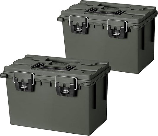 Sheffield 12774 2-Pack XL Ammo Storage Box, Stackable .50 Cal Field Boxes, Water and Dust Resistant, Lockable Storage Box with Handle, Heavy Duty Protection for Hunting Gear, Made in the USA, Green