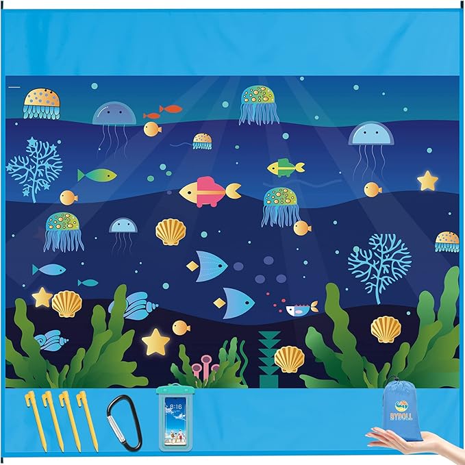 BYDOLL Beach Blanket Waterproof Sandproof 78''×81'' 1-7 Adults Oversized Lightweight Large Picnic Mat Waterproof Sandproof Blanket for Beach