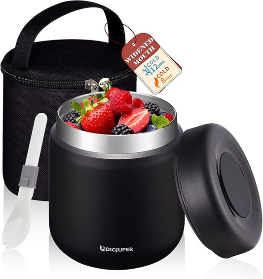 Thermo for Hot Food Adults & Kids, 17oz Insulated Lunch Soup Container, Wide Mouth Leak Proof Vacuum Stainless Steel Food Jar w/Insulated Bag & BPA-Free Folding Spoon for Office Outdoors