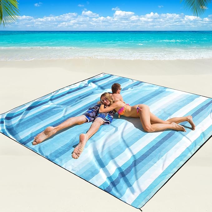 Beach Blanket Waterproof Sandproof Beach Mat 79" X 83" /10'x9'for 2-8 Adults Quick Drying Outdoor Picnic Mat Beach Accessories for Travel, Camping, Hiking