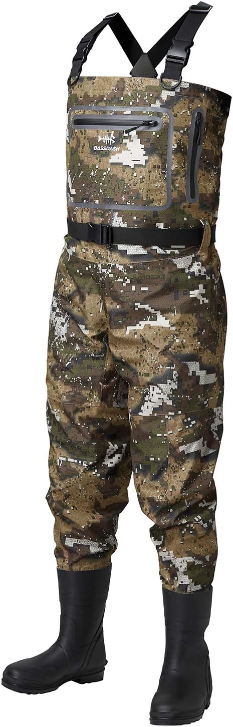 BASSDASH Breathable Ultra Lightweight Veil Camo Chest Stocking Foot Fishing Hunting Waders for Men