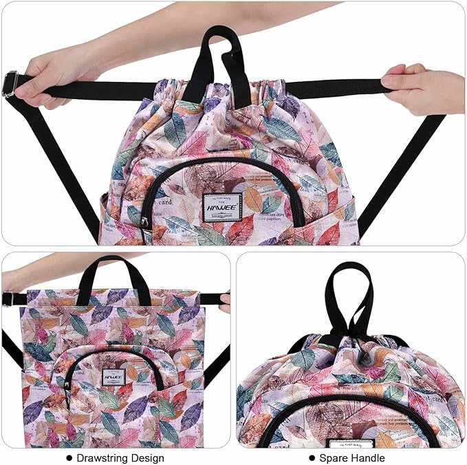 Dry Wet Drawstring Backpack with Shoe Compartment for Women Adjustable Gym Bag