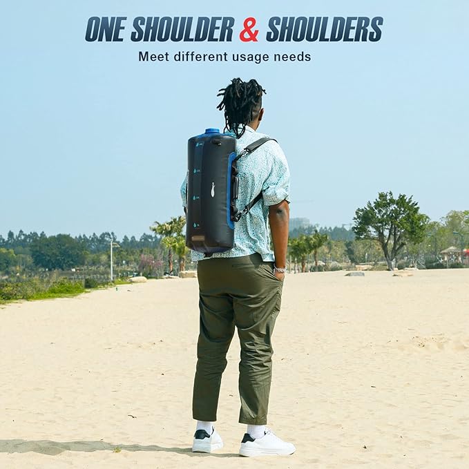 Portable Camping Shower Bag, 20L/5.4 Gallons Solar Shower Bag with Pressure Foot Pump and Shower Nozzle for Beach Camping Swim Travel Hiking Trip