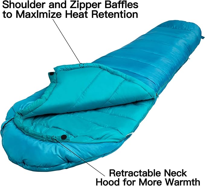 Bessport Mummy Sleeping Bag | 15-45 ℉ Extreme 3-4 Season Sleeping Bag for Adults Cold Weather– Warm and Washable, for Hiking Traveling & Outdoor Activities