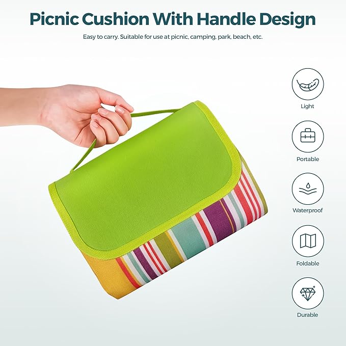 Picnic Blankets - 79''x77'' Extra Large Waterproof Sandproof Foldable Washable Beach Blanket with Carrying Handle - Oversized XL Outdoor Mat, Green