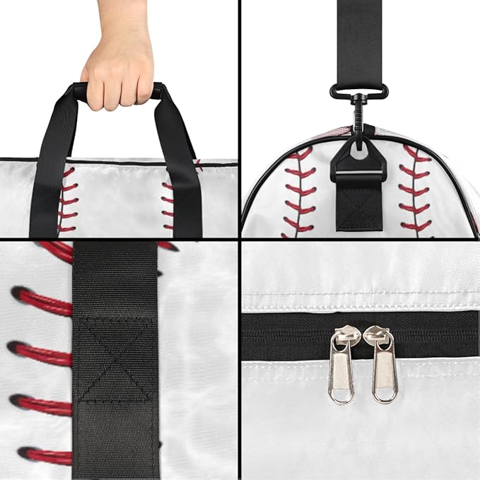 Baseball Dry Wet Depart Duffle Overnight Bag with Shoes Compartment & Wet Pockets, Water Resistant Weekender Travel Gym Pouch For Swim Gymnastics Ballet Sleepovers