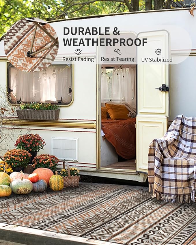 MontVoo Outdoor Rug Carpet Waterproof-Patio Rug Mat 5x8 Reversible RV Camping Rug Picnic Mat Plastic Straw Outside Rug for Balcony Porch Deck Beach-Boho Outdoor Area Rug for Patio Decor Colorful