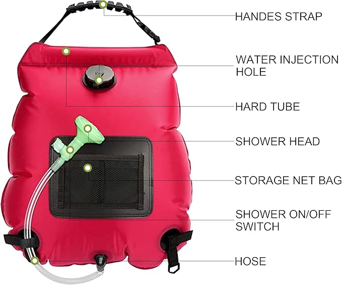 Solar Shower Bag, Solar Heating Camping Shower Bag, 5Gal(20L) Portable Camping Shower Bag, with Removable Hose and On-Off Switchable Shower Head, for Outdoor Traveling/Climbing/Hiking/Beach/Swimming