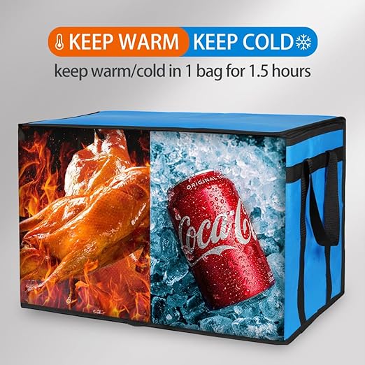 Bodaon 2-Pack Insulated Food Delivery Bag for Hot and Cold Meal, XXX-Large Cooler/Thermal Bags for Doordash/Uber Eats, Grocery Tote Insulation Bag for Catering, Pizza Warmer, Blue