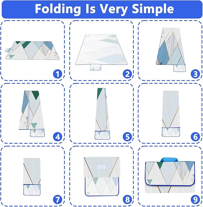 Picnic Blanket, Foldable Waterproof Sand Mat, 80" x 80" Extra Large Picnic Blanket,Outdoor Mat Beach Blanket for Camping Hiking Travel Family Concerts