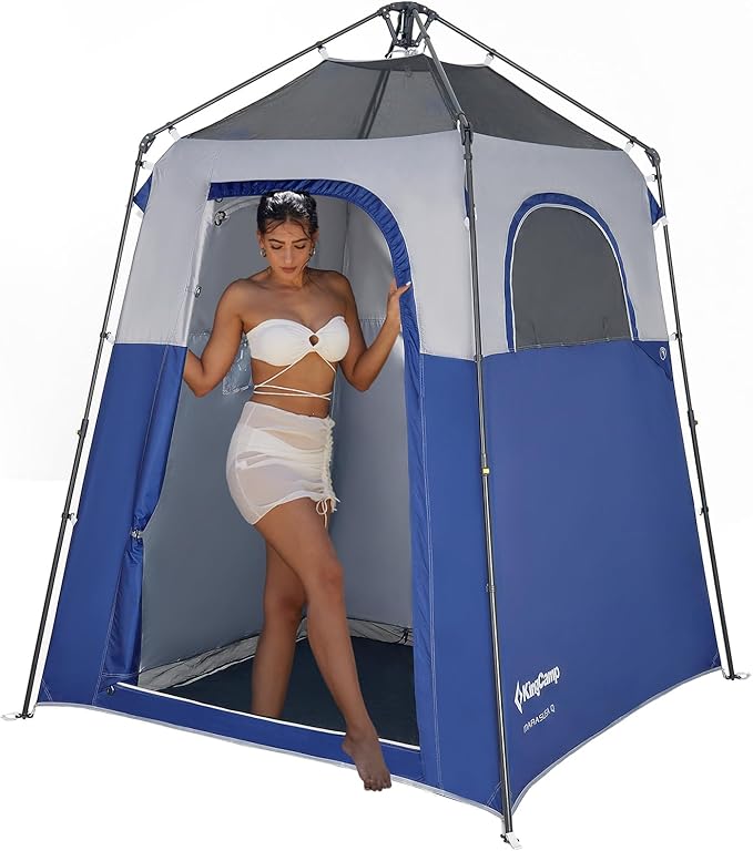 KingCamp Camping Shower Tent, Instant Portable Privacy Shelter, 1/2 Room Large Outdoor Toilet Tent with Floor, Water-Resistant, Windproof & Easy Setup for Beach, Camping & Hiking