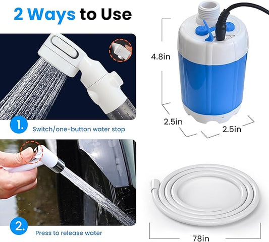 Portable Camping Shower Outdoor Camp Shower Pump,Upgrade Rechargeable Electric Shower Pump with Intelligent Digital Display Multiple Spray Modes for Camping, Hiking, Traveling,RV