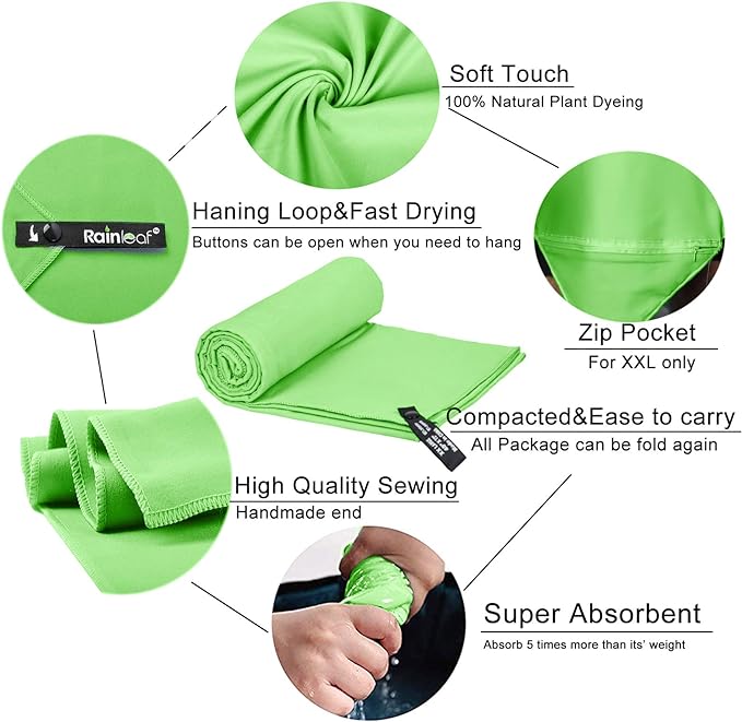 Rainleaf Microfiber Towel Perfect Travel & Gym & Camping Towel. Quick Dry - Super Absorbent - Ultra Compact - Lightweight. Suitable for Trip, Beach, Shower, Backpacking, Pool