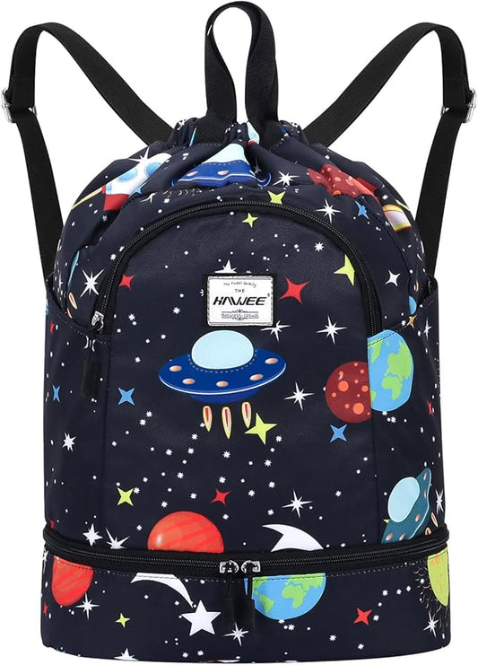 Dry Wet Drawstring Backpack with Shoe Compartment for Women Adjustable Gym Bag