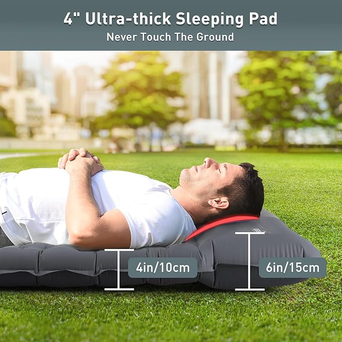 Elegear Double Sleeping Pad for Camping, 4" Ultra-Thick Self Inflating Camping Pad 2 Person with Pillow Built-in Foot Pump Camping Sleeping Mat for Backpacking, Hiking, Portable Camping Pad