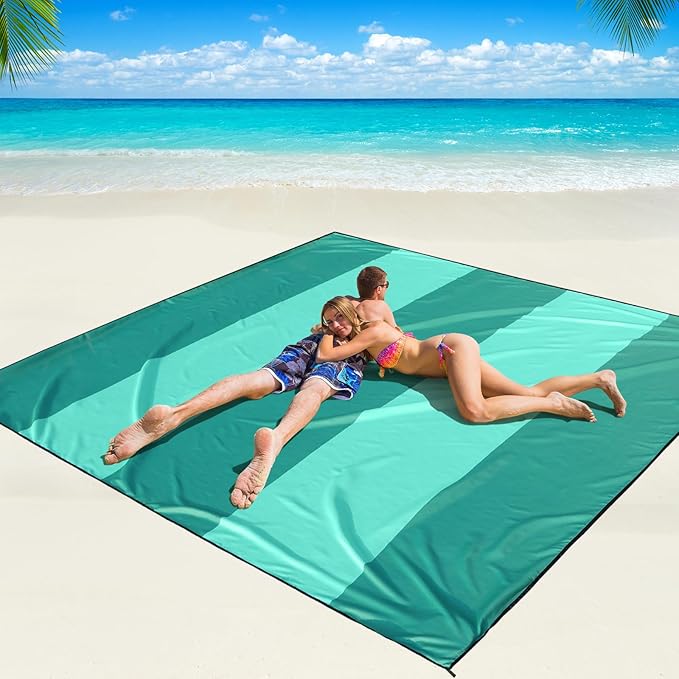 Beach Blanket Waterproof Sandproof Beach Mat 79" X 83" /10'x9'for 2-8 Adults Quick Drying Outdoor Picnic Mat Beach Accessories for Travel, Camping, Hiking