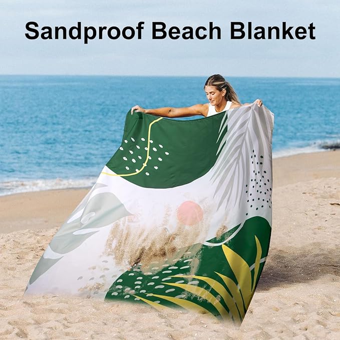 Beach Blanket, Waterproof Sandproof Beach Picnic Blanket with 4 Stakes & 4 Pockets, 78''×86'' Extra Large Compact Lightweight Sand Free Outdoor Mat Essentials for Camping, Travel, Hiking