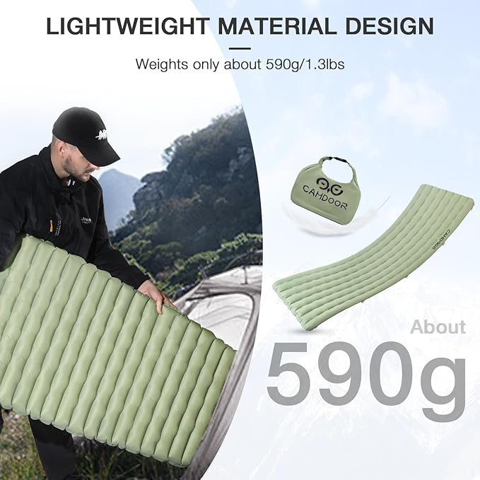 CAMDDOR Ultralight Sleeping Pad, Patchworkable Sleeping Pad for Camping with Warm 6.8 R-Value Insulated Camping Mattress for Hiking, Backpacking, Outdoor with Inflatable Bag