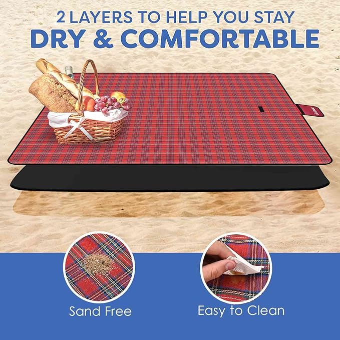 GIVERARE Picnic Beach Blanket, 99x60in XL Sandfree Waterproof Outdoor Camping Blankets, Quick Drying Family Mat, Portable Extra Large Mats for Travel, Hiking, Music Festival, Lawn-Red