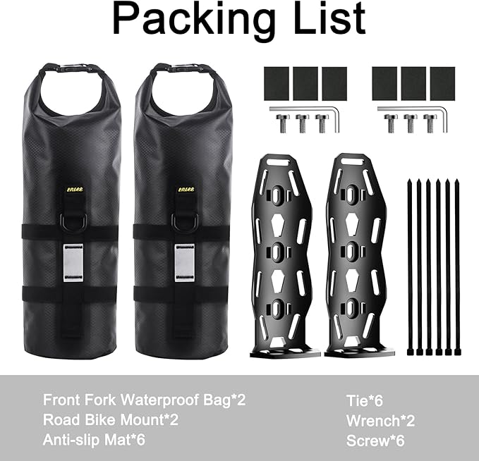 ENLEE 2pcs Bike Fork Bag with Multipurpose Cage-Waterproof Dry Bike Bags for Bicycles 5L Lightweight Portable Roll Top Design Bike Packing Fork Bags for MTB, Road, Gravel, Folding Bikes Touring