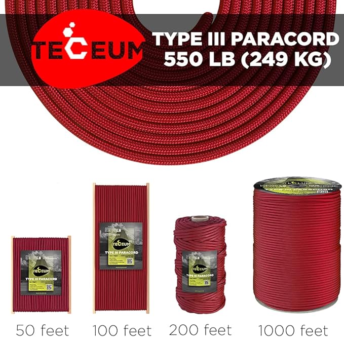 TECEUM Heavy Duty Rope 1000 – 1000ft / 200ft / 100ft / 50ft – 40+ Colors – Utility Rope for Survival & Camping Gear – Nylon String, Camping Rope, para Cord, Utility Nylon Rope, Tent Cord