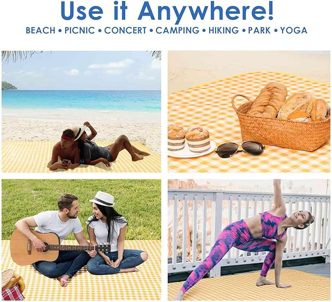 Picnic Beach Blanket Extra Large, 99x60in XL Sandproof Waterproof Outdoor Camping Blankets, Sand Free Oversized Mat, Quick Drying Portable Mats for Travel, Hiking, Music Festival, Lawn-Yellow