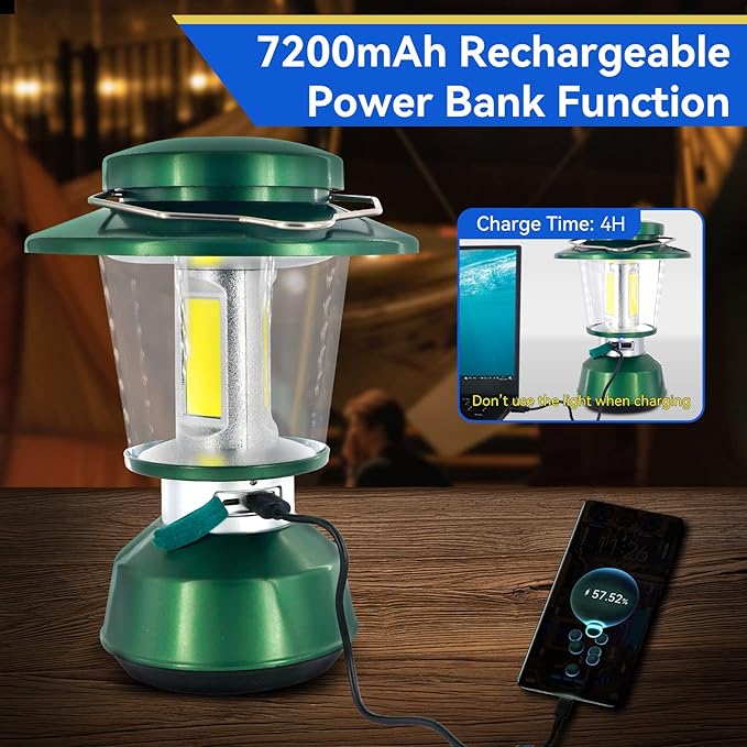Durapower Rechargeable Camping Lantern,7500 Lumen Super Bright LED Camping Lantern, 7200 Mah Power Bank, IP44 Waterproof, 30 Hours, Portable Lantern for Hurricane, Power Outages