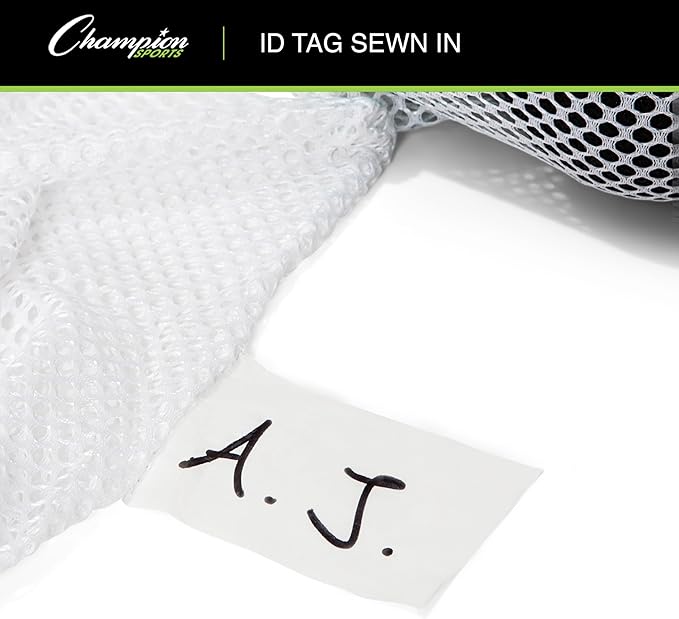 Champion Sports Mesh Equipment Bag – Heavy-Duty Nylon Drawstring Bag with Lock & ID Tag, Breathable Storage Sack for Balls, Swim Gear, Laundry & Toys, Multiple Sizes & Colors