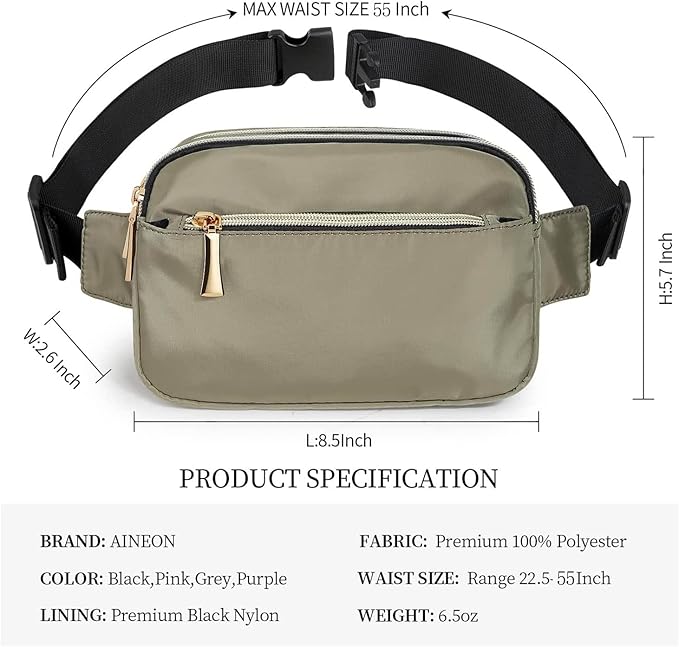 Fanny Packs for Women Men Fashion Plus Size Waist Pack Belt Bag Fanny Pack for Girls Boys with 5 Pockets Adjustable Belt, Cute Bum Bag Hip Bags for Travel Disney Running (Olive Green Fanny Pack)