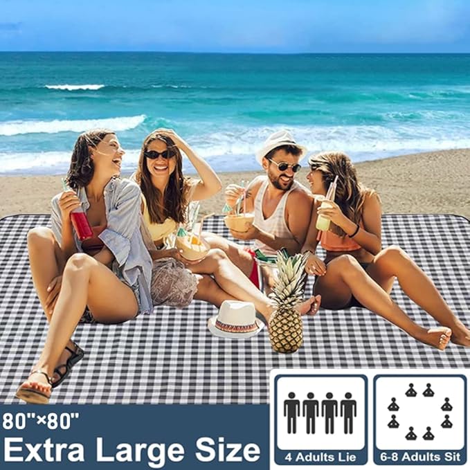 RUIBOLU Large Picnic Blanket Beach Blankets, 80''x80'' Picnic Mat Waterproof Beach mat Outdoor Park Blanket