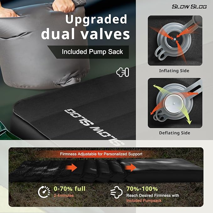 Self-Inflating Sleeping Mats for Camping 4in Ultra-Thick Foam Sleeping Pad Inflatable Camping Mattress with Pump Sack, Portable Camping Pad for 4-Season, Black