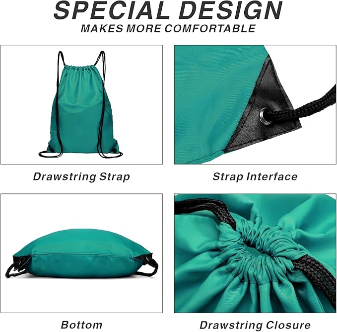BuyAgain Drawstring Backpack Sports Water Resistant String Bag Sport Gym Sackpack for Women Men Students Large Size with Zipper, Teal
