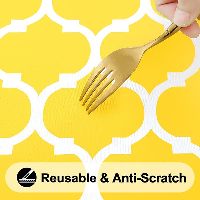 Smiry Rectangle Picnic Table Cover, Waterproof Elastic Fitted Camping Tablecloths for 4 Foot Tables, Wipeable Flannel Backed Vinyl Tablecloth Protector for Indoor, Outdoor (Yellow, 30x48 Inches)