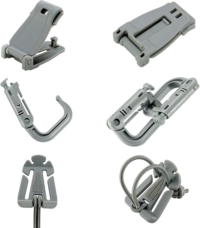 BOOSTEADY 36PCS Attachments for Tactical Backpack Vest Belt,D-Ring Grimloc Locking Gear Clip, Web Dominator Elastic Strings, Strap Management Tool Buckle,Hydration Tube Clips,Key Ring,MOLLE Bag