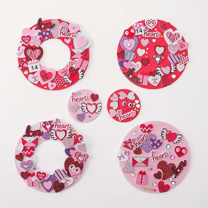 TINYFUTURE 18 Sets DIY Valentine's Day Foam Wreath Crafts Kits Decorations Self Adhesive Heart Sticker Love Heart Letter Shiny Sticker for Kids Party Favors Fun Classroom Home Activities
