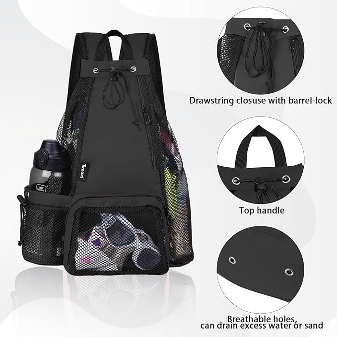 Swim Bag Beach Backpack with Padded Shoulder Strap Mesh Backpack with Wet Pocket for Swimming, Gym