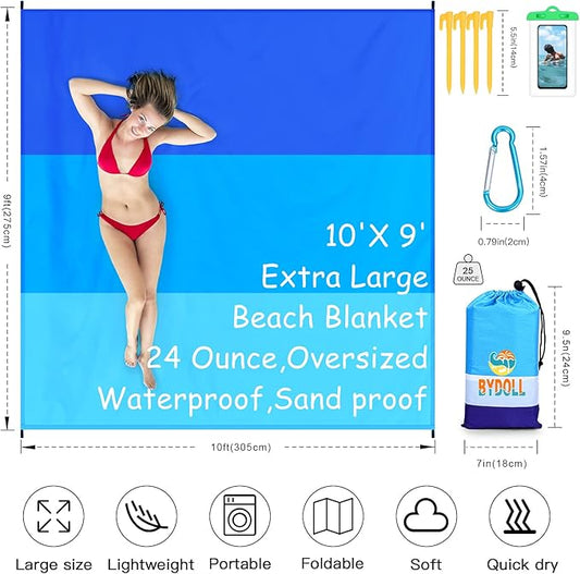 BYDOLL Beach Blanket 78''X81'' 4-7 Adults Oversized Lightweight Waterproof Sandproof Blanket for Beach Large Picnic Mat Travel Camping